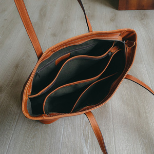 Women's Top Grain Cowhide Tote <b>Bag</b> Brown Large Capacity Minimalist Style Everyday Use - Product Image 4