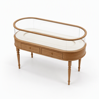Vitrine à bijoux en bois naturel courbé sur mesure avec verre trempé et éclairage LED pour les magasins de détail
