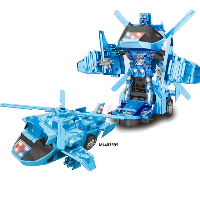 MJ TOYS Remote Control One Key Transformation Airplane Aircraft RC Robot Toys With Light Music