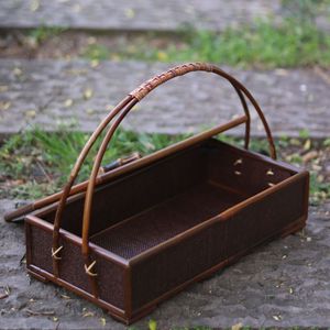 Bamboo Woven Rectangular Food Box With Handle Handmade Tea Storage Basket For Tea Ceremony Gift Craft Use - Product Image 4