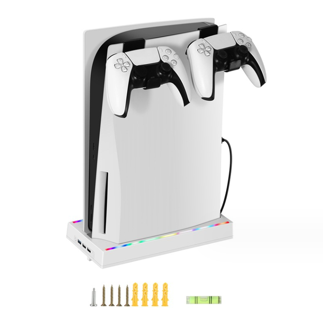 RGB Storage Stand Holder for PS5 Accessories Console Wall Mount W/Controller Headset Hanger Bracket