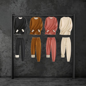 ชุดกีฬาลำลองคุณภาพสูงแบบยูนิเซ็กซ์ ผ้าถักเนื้อแน่น ชุดเซ็ต 2 ชิ้น เสื้อฮู้ดดี้และกางเกงขายาว ไซส์พลัส - Product Image 3