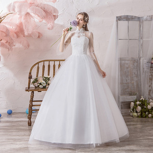 High Waisted Ball Gown Wedding Dress Off White Tulle High Neckline Simple Elegant Fashionable Main Wedding Dress - Product Image 1