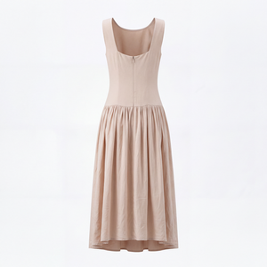Beige Floral Embroidered Casual <b>Dress</b> Sleeveless A Line Midi <b>Dress</b> Feminine <b>Summer</b> Party <b>Dress</b> - Product Image 4