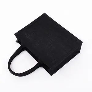 卸売高品質黒黄麻布バッグ印刷ロゴジュートハンドバッグポータブル大容量トートバッグ