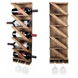 حامل زجاجات النبيذ عالي الجودة يُركَّب على الحائط حامل عرض منظّم رف نبيذ خشبي للتخزين رف نبيذ من الخيزران