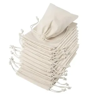 Saco de cordão portátil de algodão para presente, com logotipo personalizado de boa qualidade, com cordão duplo e reutilizável