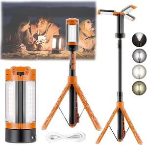 Lampe LED extérieure professionnelle, étanche, rechargeable, portable, avec trépied pliable en alliage d'aluminium pour le camping, les urgences et le travail - Product Image 2