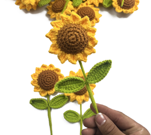 Uncinetto fiori di girasole piante artificiali in vaso Bonsai a mano ornamenti di san valentino regali uncinetto girasole - Product Image 5