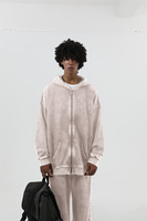 Sweat à capuche unisexe surdimensionné en polyester/coton écologique, tricoté, avec broderie, fermeture éclair intégrale, printemps, 350g, anti-boulochage
