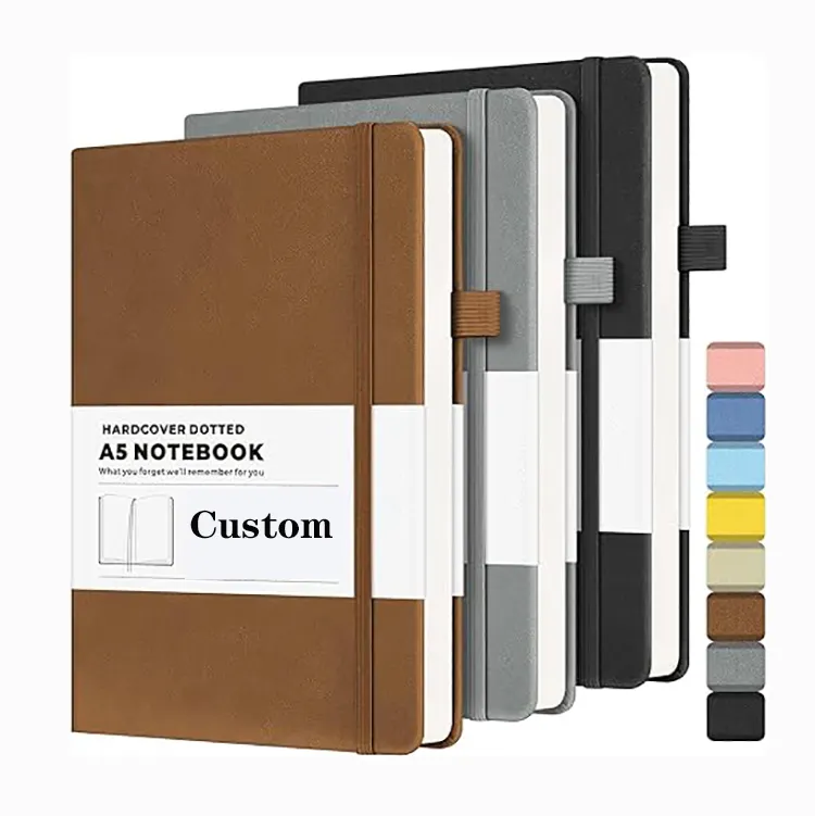 Caderno promocional A5 Business Journal forrado caderno PU Couro Caderno de capa dura com logotipo personalizado