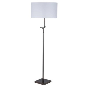 Lámpara de pie en voladizo de madera marrón oscuro con pantalla cilíndrica blanca | Iluminación minimalista moderna para el interior de la habitación de invitados del hotel - Product Image 5