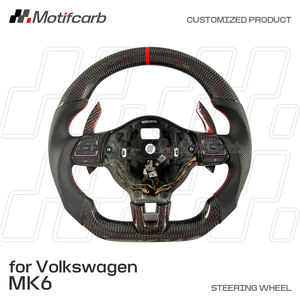 Volant sport en fibre de carbone rouge personnalisé avec palettes de changement de vitesse en fibre de carbone rouge pour Volkswagen Golf GTI R MK6 Jetta GLI 2010-2014 - Product Image 2
