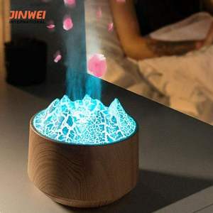 Flame Air Humidifier Diffuser <b>Light</b> Wood 300ml Tabletop Design <b>Timer</b> Function Easy Maintenance - Product Image 1