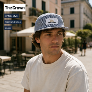 Gorra de Camping de 5 Paneles a Rayas de Alta Calidad Personalizada al por Mayor, con Visera Plana y Parche Tejido, Estilo Urbano Retro Unisex - Product Image 1
