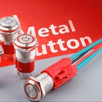Interrupteur à bouton-poussoir momentané auto-bloquant, étanche, éclairé par LED, 12/16/19/22 mm, métal, IP65