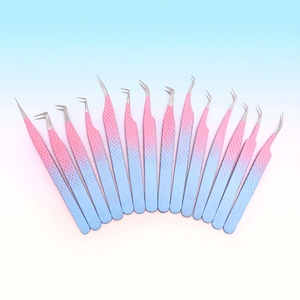 Pince à cils Magma Beauty, dégradé rose-bleu, acier inoxydable, anti-magnétique, pointe lisse, 10 mm, pointes de précision pour extensions de cils - Product Image 1