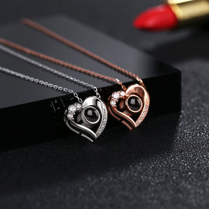 Collar de corazón de Plata de Ley 925 para mujer, <span class=keywords><strong>100</strong></span> idiomas, proyecciones 'I Love You', joyería de moda, piedra principal de circón para regalo - Product Image 3