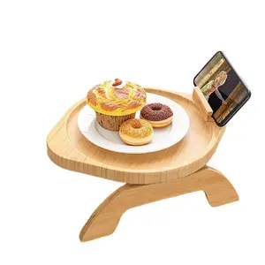 HONGhao Dobrável Rodada Bambu Sofá Braço Palete Bandeja De Braço Sofá De Madeira com 360 Suporte Do Telefone Rotativo para Alimentos Home Decor