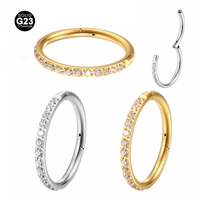 Cincin Septum Titanium Astm F136 dengan Zirkon Bening 6 8 10Mm Model Clicker untuk Wanita Pria