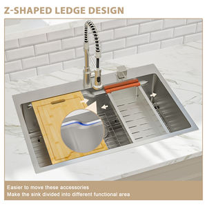 Kostenloser US-Versand Handmade 33 Zoll gebürstetes Nickel 304 Edelstahl Single Bowl Küchen spüle mit 2 Wasserhahn löchern Küchen spülen - Product Image 3