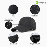 Gorra de rendimiento de secado rápido, impermeable, de doble color, con bordado plano y costuras en contraste, para entrenamiento físico, con MOQ bajo.