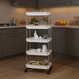 5 Tier White <b>Kitchen</b> Trolley 16.5x11.4x50.4 Inch Iron And Abs Material <b>Storage</b> Cart For <b>Kitchen</b> Use - Product Image 2