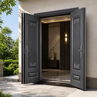 Porte d'entrée double de sécurité en acier moderne de luxe avec décoration en cuivre pour villa