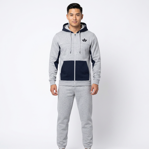 Sweat-shirt à capuche zippé gris et noir pour homme, ensemble décontracté à manches longues pour l'hiver, avec poches latérales, 100 % coton, écologique - Product Image 1