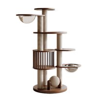 Arbre à chat en bois massif avec capsule spatiale, griffoir en sisal, pour plusieurs chats, grande base stable, tour pour chat d'intérieur
