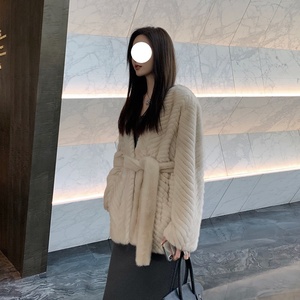 Importé violet étiquette velours véritable vison manteau femmes fourrure cuir manteau <span class=keywords><strong>court</strong></span> hiver vison fourrure manteau pour femmes - Product Image 2