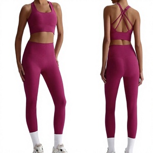 Women's Custom Logo <b>Cross</b> Back Yoga Bra and <b>Top</b> Set Sexy Fitness Apparel for Running Wholesale New Design Yoga Wear - Product Image 1