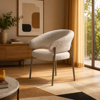 Fauteuil de salle à manger MULIGNA personnalisé, design italien moderne et simple, dossier incurvé en acier carbone, laine d'agneau, pieds métalliques mobiles