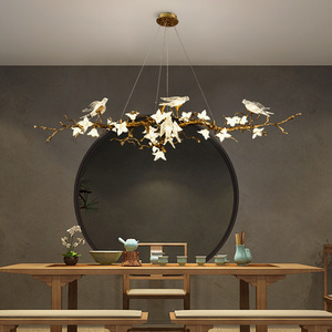 Lampadario a sospensione di lusso in rame con cristalli, a forma di ramo, con uccelli, giardini e orchidee, per ristoranti e decorazioni domestiche, 125 cm - Product Image 2