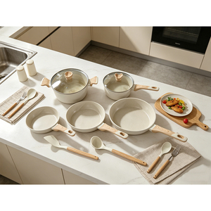 Juego de Cocina Moderno de 10 Piezas de <span class=keywords><strong>Granito</strong></span> Blanco Antiadherente, Compatible con Inducción, con Tapas de Vidrio, <span class=keywords><strong>Ollas</strong></span> y Sartenes - Product Image 4