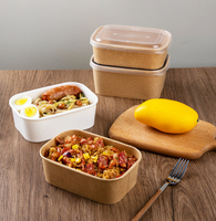 Contenants alimentaires rectangulaires jetables en papier kraft à paroi simple avec couvercles, recyclables, micro-ondables, écologiques, pour soupes et salades à emporter