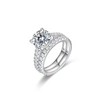 Factory Wholesale Custom 925 Sterling Silver 2 in 1 Stackable Ring Set Women Engagement Wedding Ring