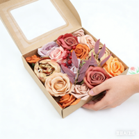 Boîte de fleurs artificielles vintage caramel, kit floral DIY pour la décoration de mariage et d'événements