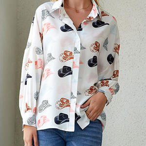 Southern Country Girl Camisa con botones Custom Womens Nylon Tops Manga larga Allover Sombreros de vaquero Estampado Nylon Ropa <span class=keywords><strong>Camisas</strong></span> - Product Image 2