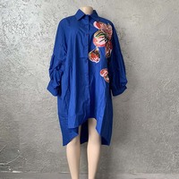 Robe chemise décontractée pour femme, grande taille, à manches courtes, en mousseline de soie et dentelle, ornée de cristaux, boutonnée, coupe ample, mini, unie, printemps-été