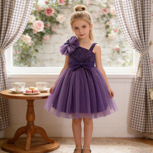 Vestido de Fiesta de Gasa con Estampado Floral <span class=keywords><strong>para</strong></span> <span class=keywords><strong>Niñas</strong></span>, Ideal <span class=keywords><strong>para</strong></span> Fiestas de Cumpleaños de Verano, Vestido Formal con Cuello Redondo, Lentejuelas y Lazo Decorativo - Product Image 1