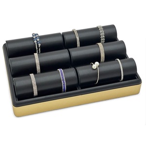 Organizador de Relojes de Pulsera de Cuero Beige Elegante con Envío Directo, Soporte para Pulseras, Exhibidor de Joyería de Tres Niveles - Product Image 2