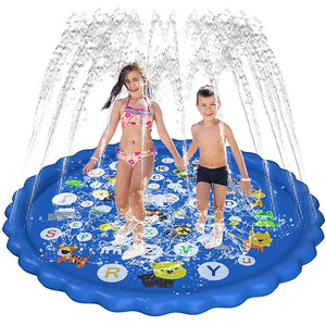 Tapis d'été gonflable pour enfants, rond, 1,7 m, avec lettres et animaux, pour jeux aquatiques en extérieur - Product Image 1