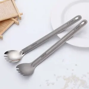 Long Handle Titanium Spork Lightweight Multi-Purpose Camping Utensil