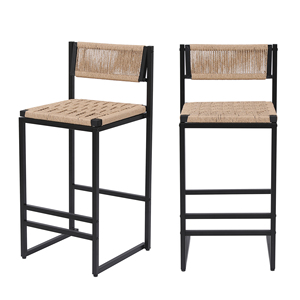 <b>Kitchen</b> Bar Stools Set Of 2 <b>Paper</b> Rope Weave Counter Height Black And Honey - Product Image 3