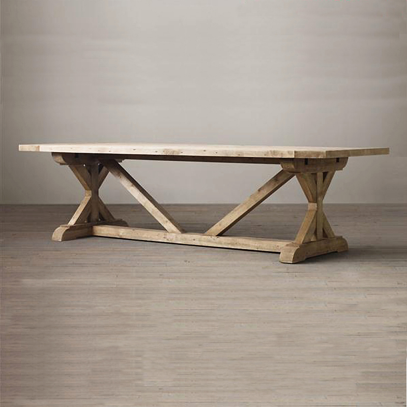 Luckywind Modern Farmhouse antique handmade MDF Wood Trestle Table