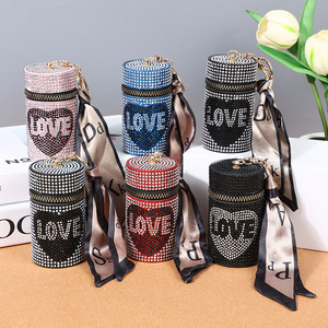 Amour diamant brillant à lèvres sac brillant Bling portefeuille pendentif porte-rouge à lèvres porte-clés pochette en cuir Mini sac porte-clés en cuir - Product Image 1