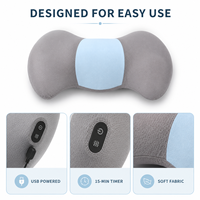 Bantal Pijat Getar Pemanas Portabel Biru dengan Dua Kantung Udara, Kabel USB, Timer 15 Menit untuk Punggung, Pinggang, dan Duduk