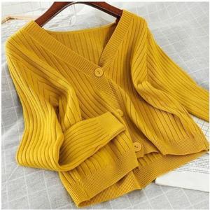 Autumn New Outfit Gentle Style Short Loose V-neck Sweater Coat Knitted Sweater Cardigan Women's <strong>Top</strong> - Product Image 4