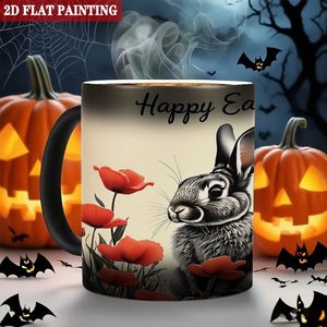 Heat Sensitive Mug Frosted Black 11oz Ceramic Sublimation Blank Cup Easter <b>Rabbit</b> Poppy Design - Product Image 6